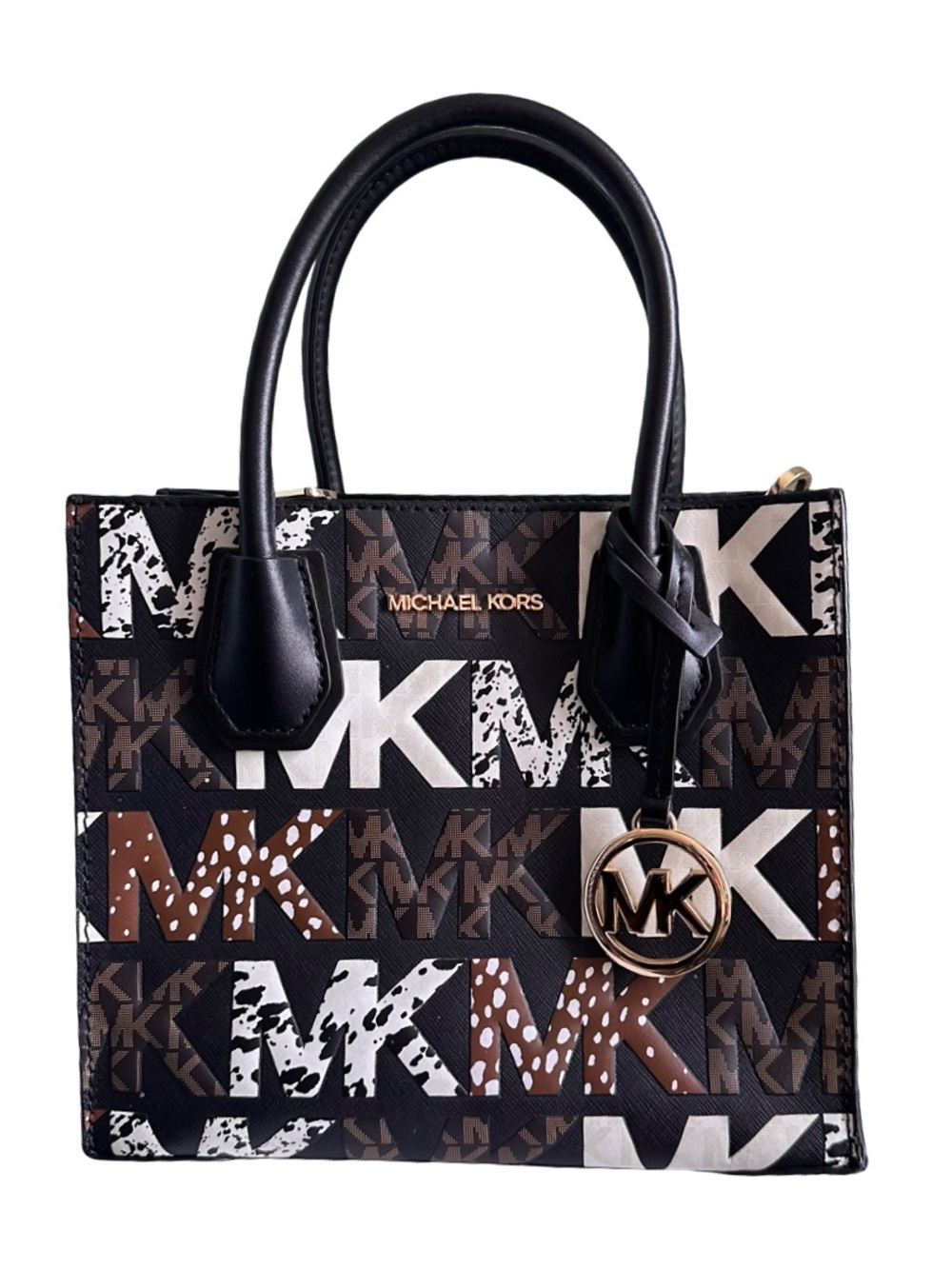 Michael Kors Black, Brown and White MK Logo Tote